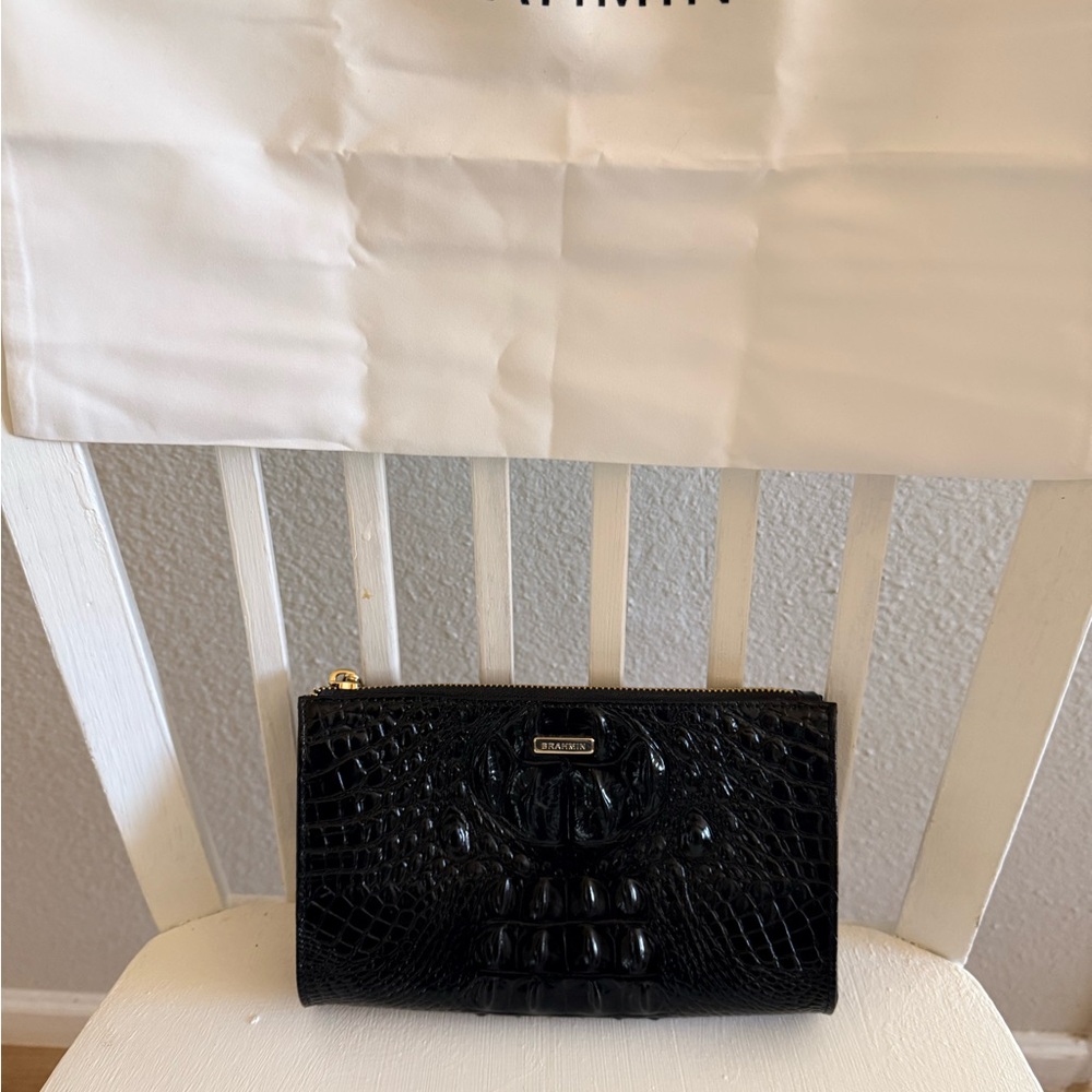 Brahmin Black Crocodile-Embossed Cosmetic bag